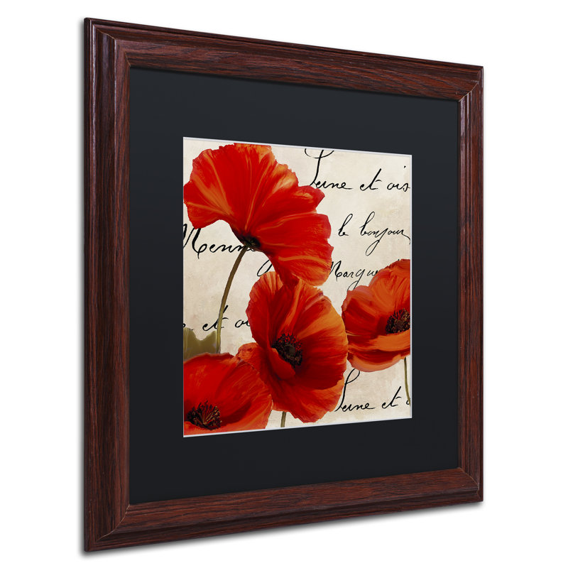 «Coquelicots Rouge I» par Jadaya, impression encadrée, Noir, H 16 po x l 16 po, Encadrement brun