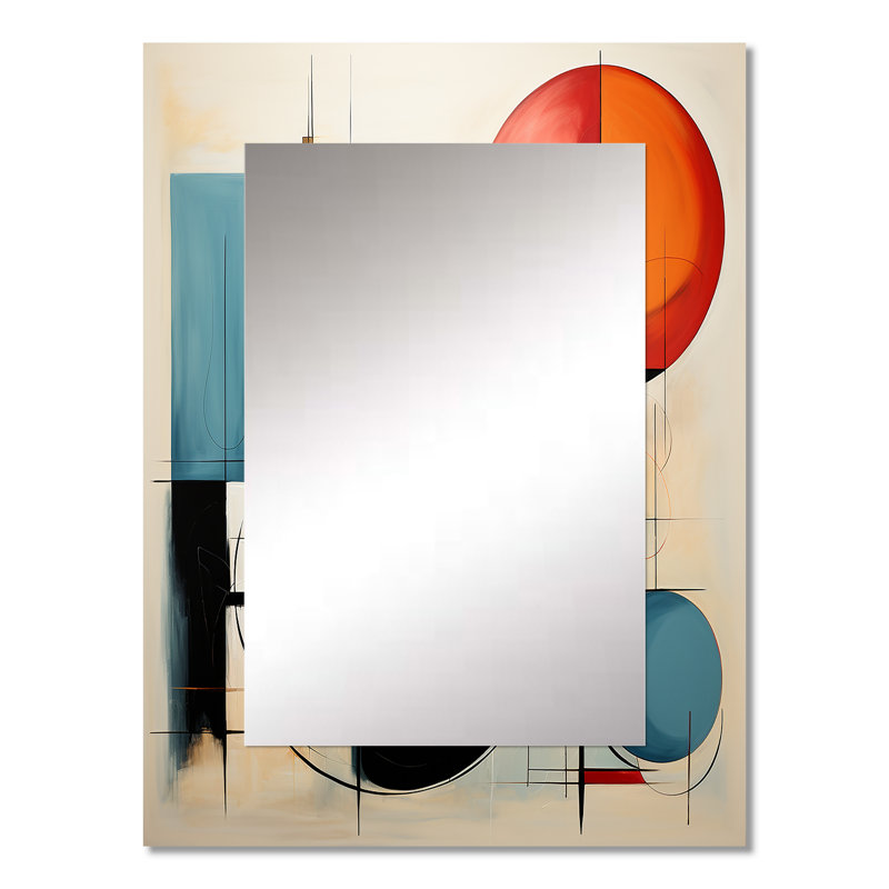 Coloré Mid Century Dynamic Duality II - grand miroir abstrait Mid-Century, décor de miroir mural moderne unique Mid-Century, impression sur métal