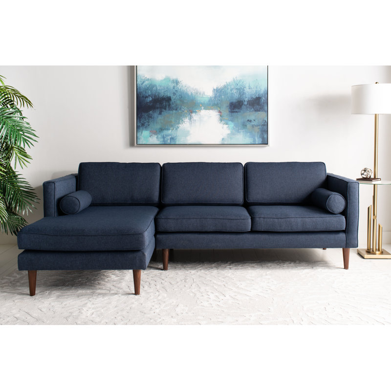 Amareon Upholstered L-Shaped Sectional, Left Hand Facing, Dark Blue Linen