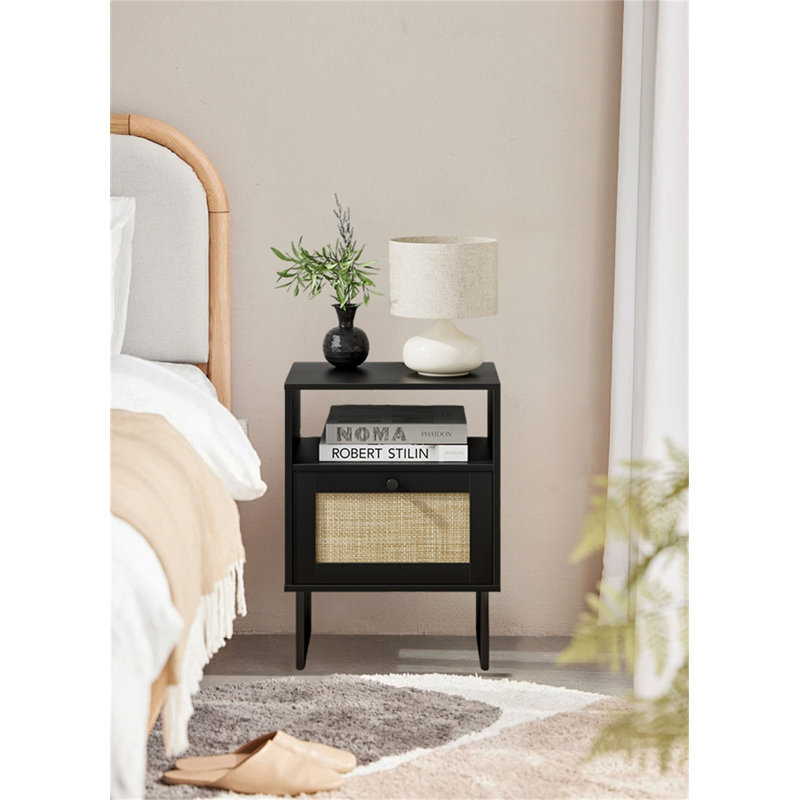 Table de chevet Bohemian Farmhouse Rattan, Noir