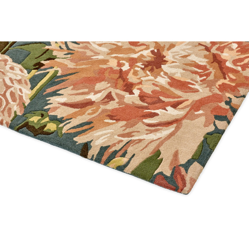 Wool Floral Area Rug in Green/Blue/Light Orange, Rectangle 8'2" x 11'6"