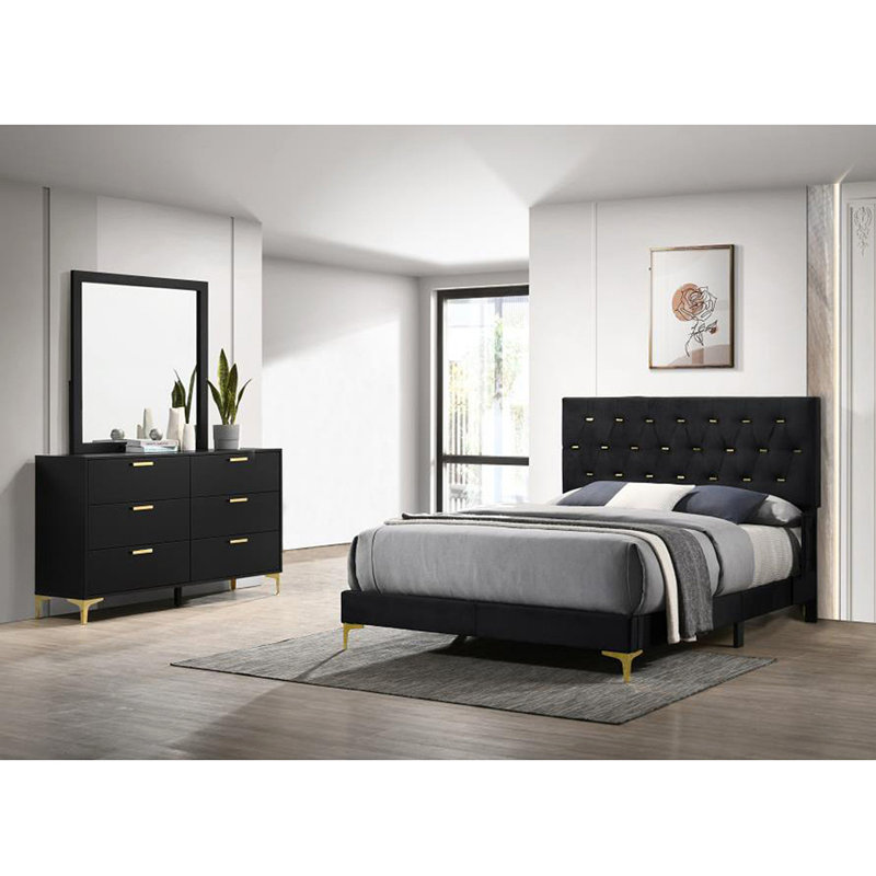 Ensemble de chambre avec très grand lit 3 pièces Lexie, Trois pièces : lit, commode et miroir, Très grand