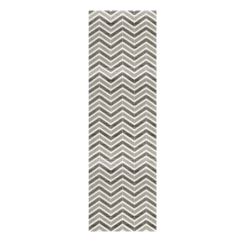 6' Red And Gray Geometric Runner Rug