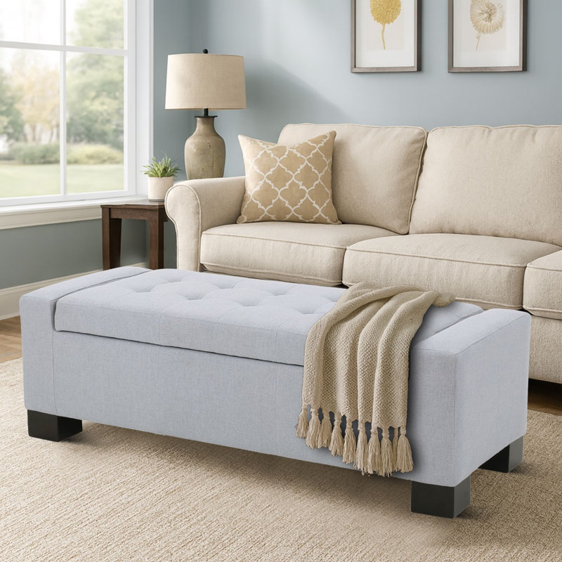 Banc de rangement rembourré avec banc capitonné pour chambre ou salon, Gris clair