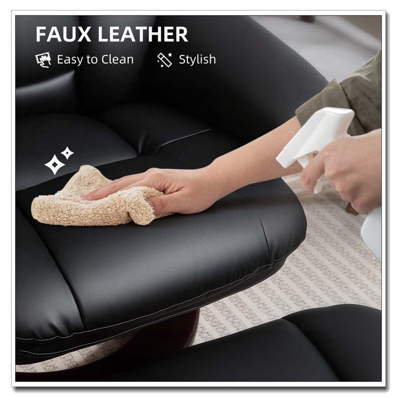 Fauteuil inclinable pivotant avec repose-pieds, fauteuil inclinable en cuir synthétique avec repose-pieds, Noir