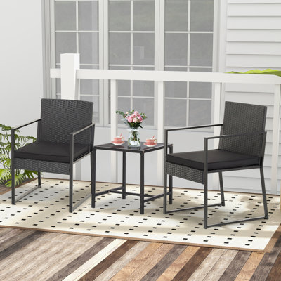 Ebern Designs 3 Pieces Patio Furniture Set Hand-Woven PE Wicker Chairs with Tempered Glass Coffee Table