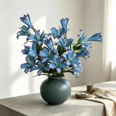 Lot de 5 lys artificiels, tiges de 70 cm avec 3 fleurs chacune, lys réalistes pour vase, centre de table d'intérieur ou décoration de mariage