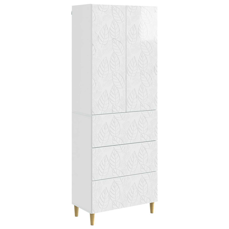  Cabinet Set 2 Pcs Engineered Wood Storage Home Furniture Solution Room, High Gloss White