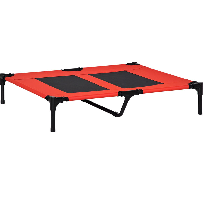 Lit pour chien surélevé en tissu rouge - idéal pour les chats ou les chiens, intérieur, extérieur, camping, profondeur de 36 po, largeur de 30 po, hauteur de 7 po, poids de 5,5 lb, fraîcheur, structure en acier légère et respirante, simple