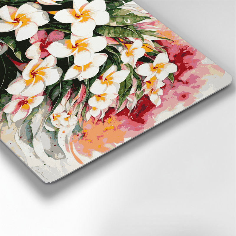 Art mural hawaïen plumeria beige en métal, H 11 po x l 14 po
