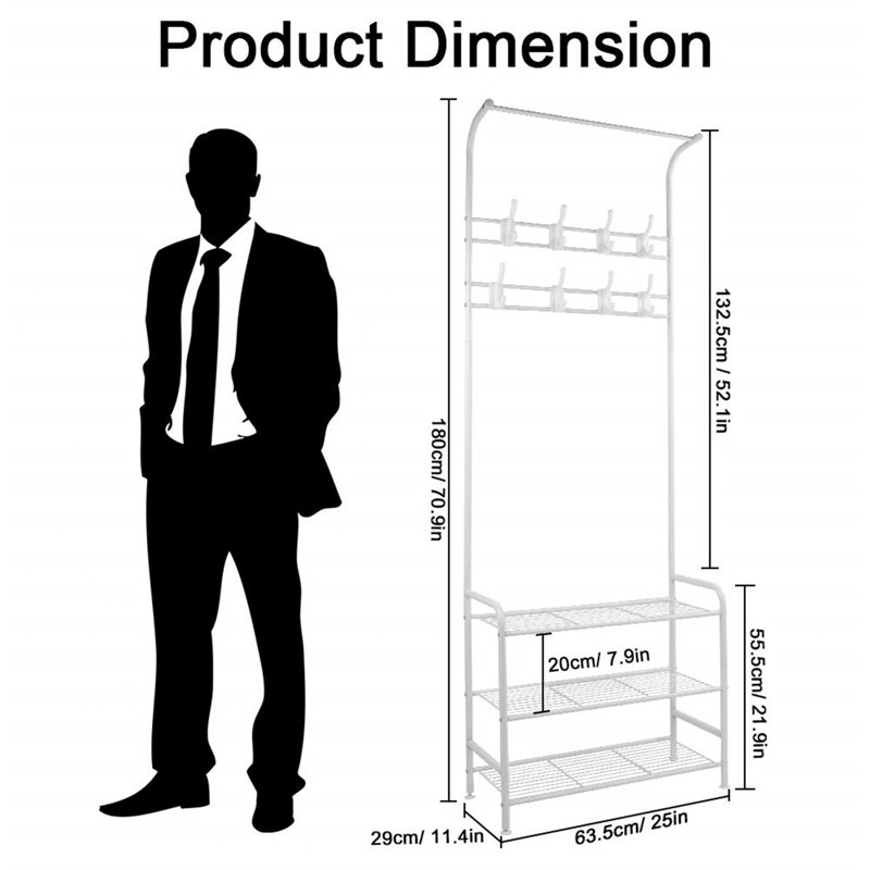 Iron Freestanding 8 - Hook Coat Rack, White
