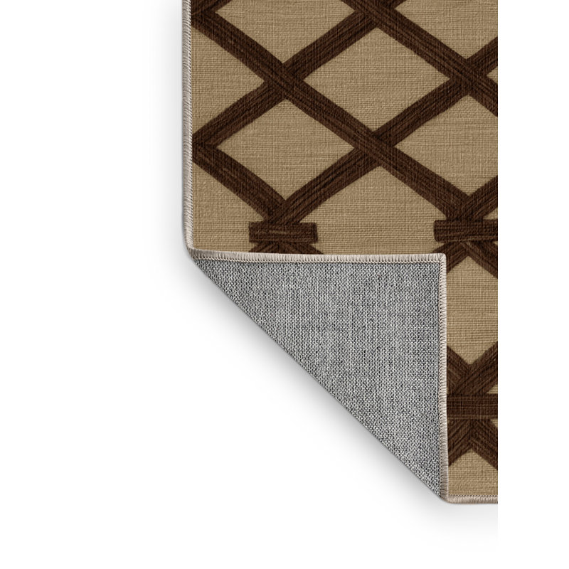 Machine Washable Trellis Beige Area Rug, Round 4'