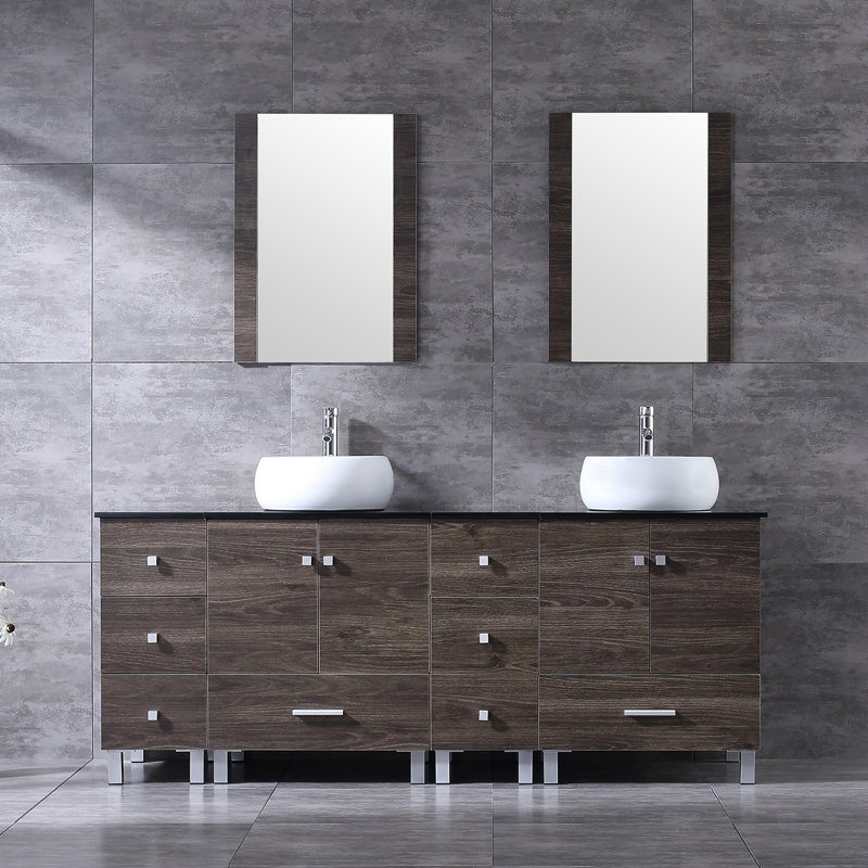 72.4'' Double Bathroom Vanity with Glass Top with Mirror