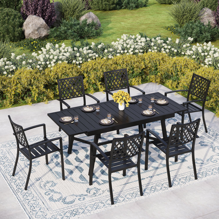 Alyah 6 - Person Metal Patio Dining Set with Extendable Rectangular Table