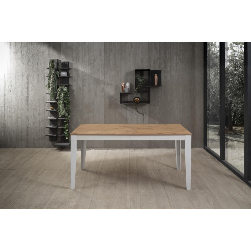 Daja Extendable Oak Metal Base Dining Table, Oak Wood, White
