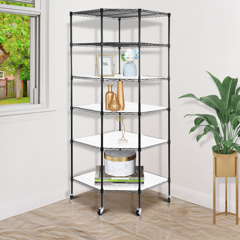 Wolfgram 27'' W Metal Height -Adjustable Shelving Unit with Wheels, Black