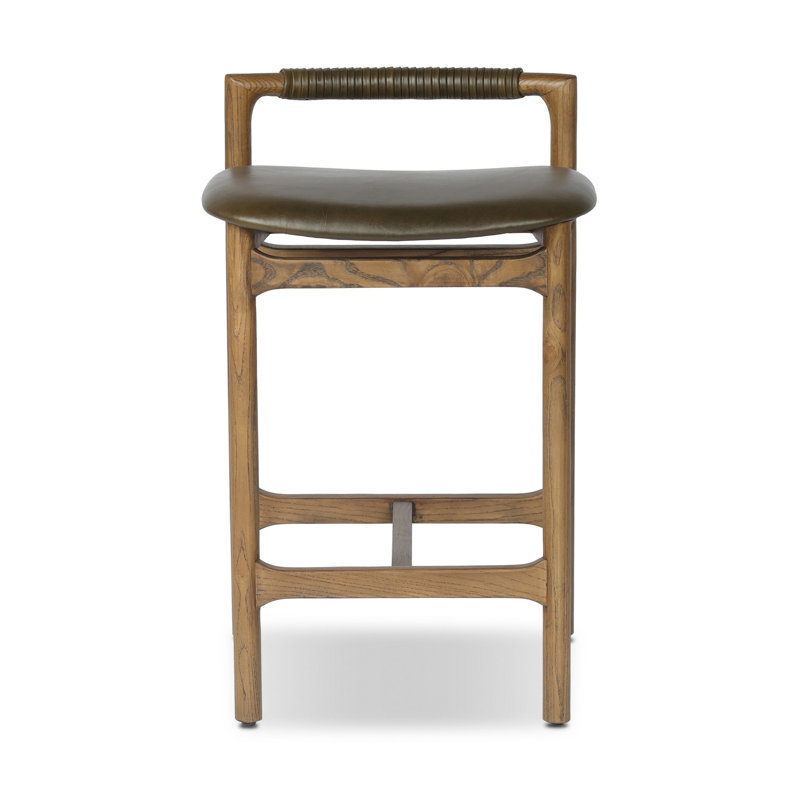 Baden Stool, Counter Stool (26" Seat Height), Dulane Moss/Genuine Leather, Toasted Nettlewood