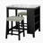 Dining Room Transitional 3pc Dining Set Gloss Table Top w Storage Shelves Side 2x Stools Black Ivory White