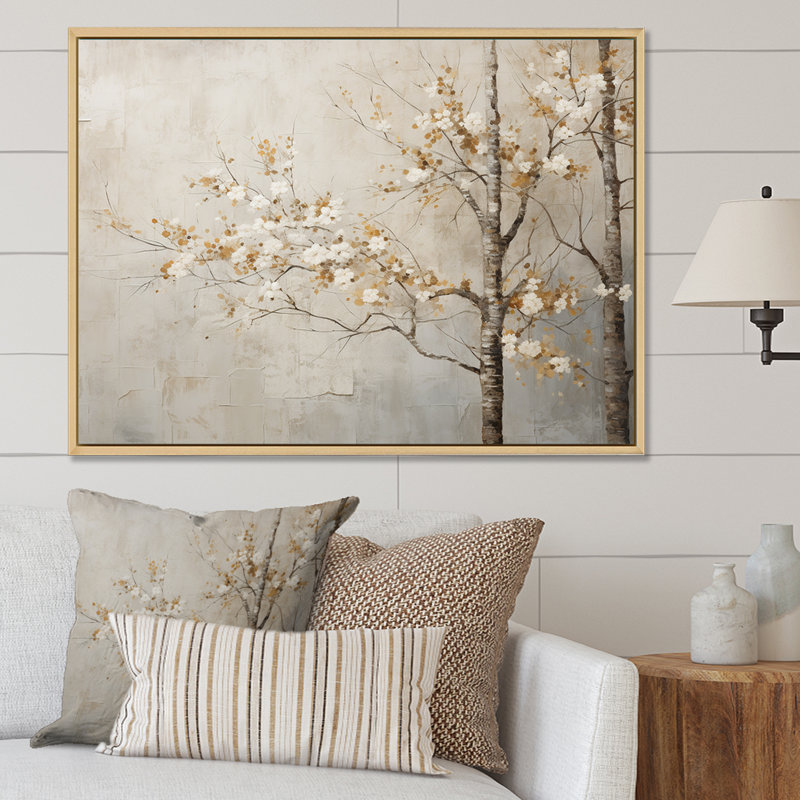 Harmonisation des arbres beiges III sur toile, H 24 po x l 32 po x P 1 po, Cadre naturel flottant