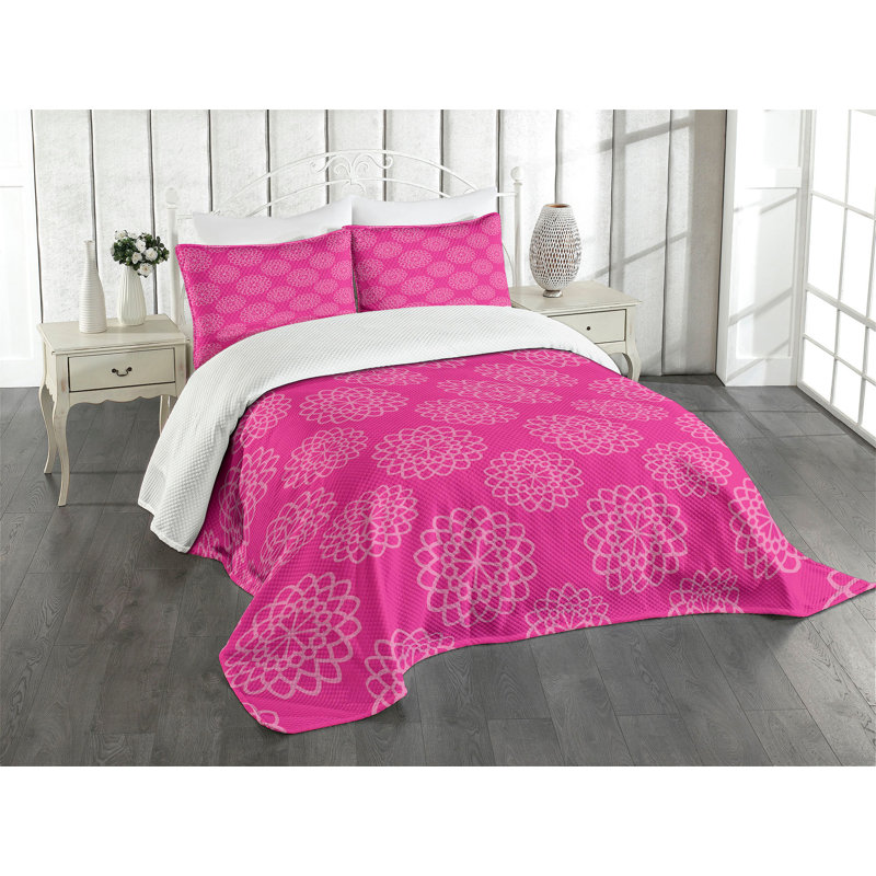 King Pink Quilted Bedspread Set with Pillow Shams