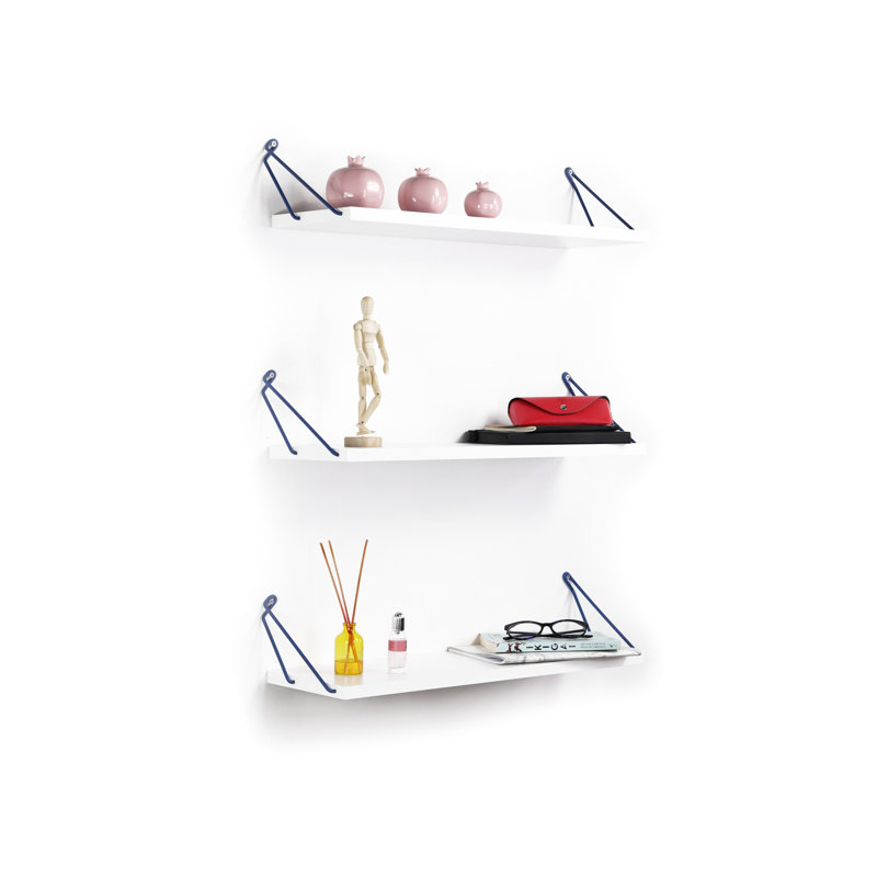Rustic Book Shelf Unit - White Blue Wall Mounted Triple With Metal Bracket For Books Decorative Shelves, White