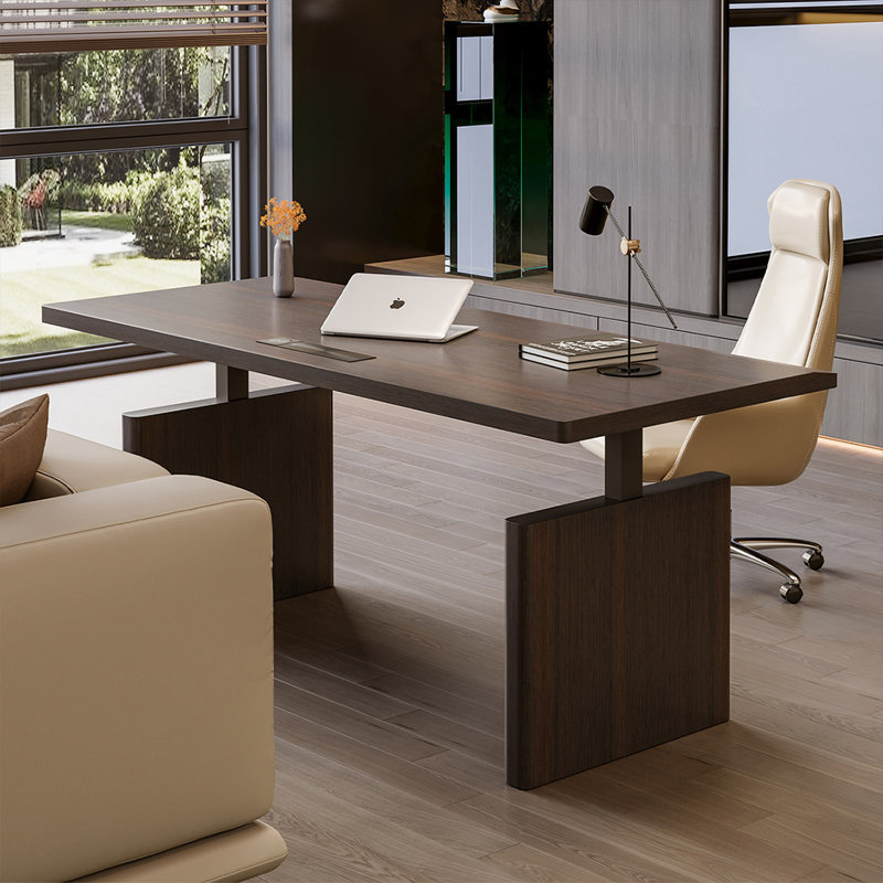 Bureau rectangulaire en bois massif couleur fumée, 53.94" H x 70.87" W x 27.56" D