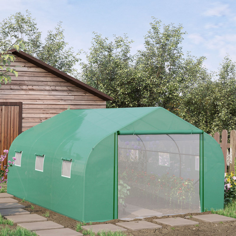 Walk-In Polytunnel Greenhouse Warm House Garden Tunnel Shelter Plant Shed 4.5 x 3 x 2m, Green, 200cm H x 347cm W x 300cm D