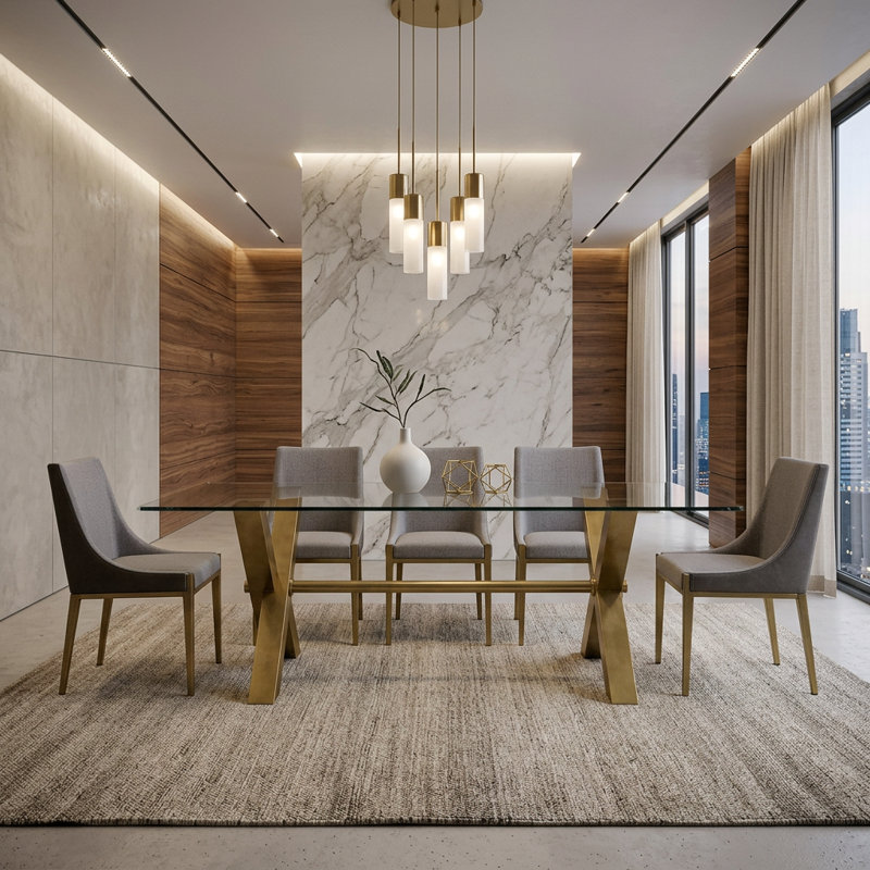 Nataliyah Glass Top Metal Base Dining Table