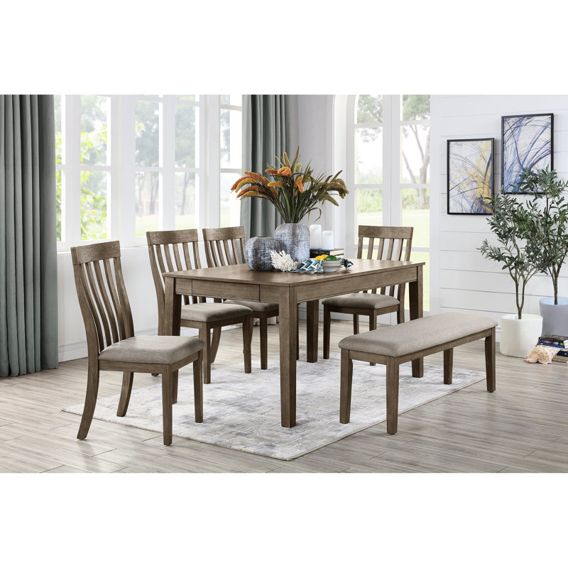Banc de 17,64 lb avec revêtement en tissu et structure en bois brun brossé pour la salle à manger, Brun