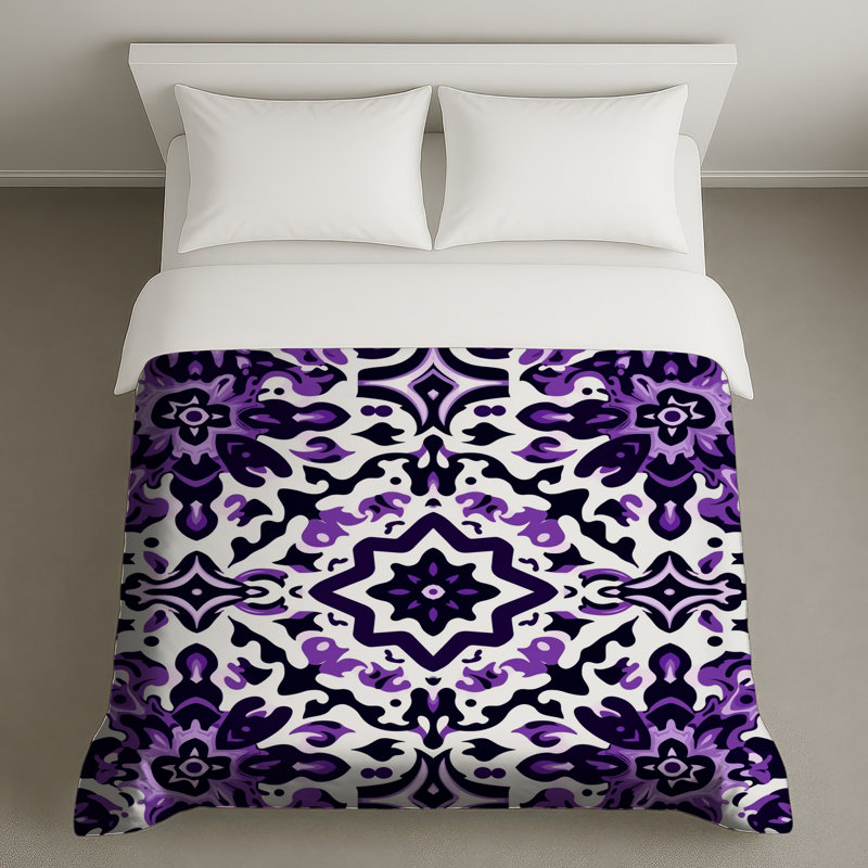 Housses de couette mauves à motif fleuri, Queen