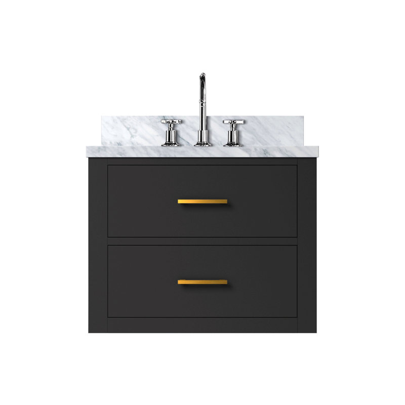 Meuble-lavabo simple 24 po X P 18 po D, dessus en acrylique et robinet, Noir, Doré, 24"