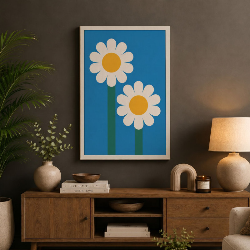 Twin Daisies Botanical - Wrapped Canvas, 18x12 - 45.7 x 30.5 cm, Cream Border