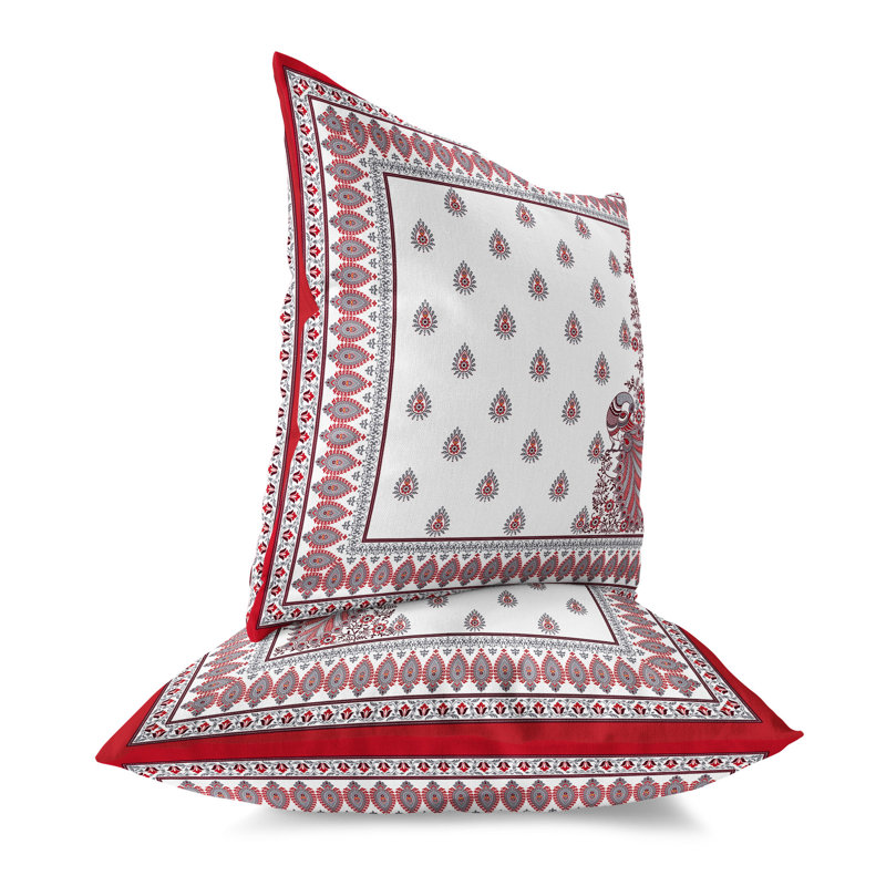 Indian Gardenia  Square Throw Pillow, 16"H x 16"W, White/Red