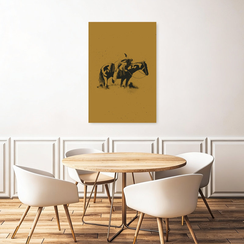 Native American Horseman Dramatic Rustic Traditional Horse Landscape Nature Wall Art Print by Dion Gem - Wrapped Canvas Print