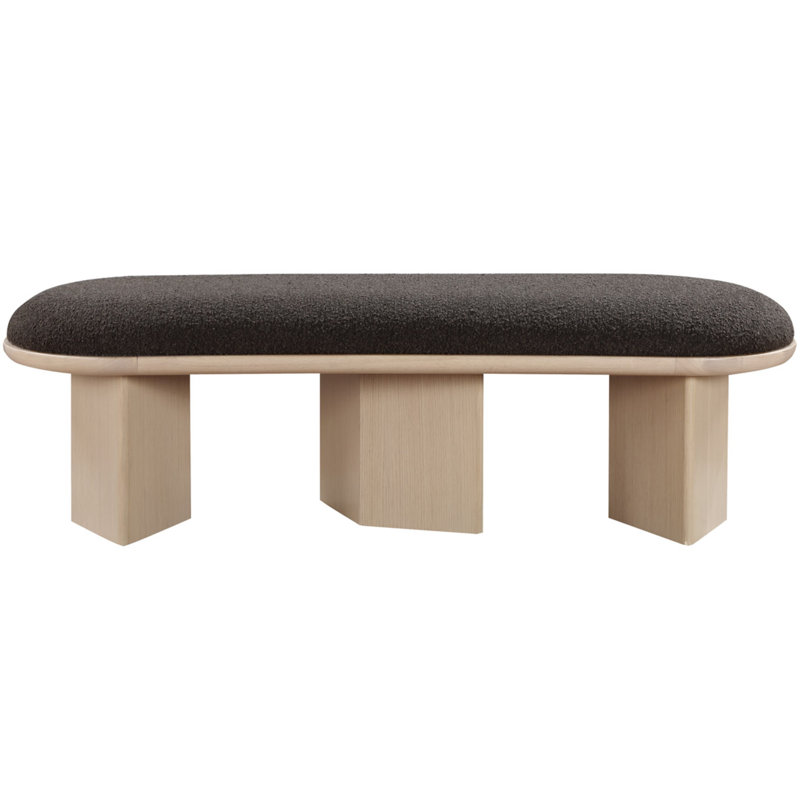Wilshire Boucle Fabric Upholstered Bench, Brown Boucle Fabric, Natural Oak