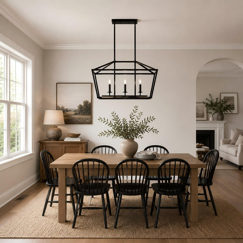 3-Light Black Linear Chandelier Kitchen Island, 57.9" H x 32.28" W x 10.24" D