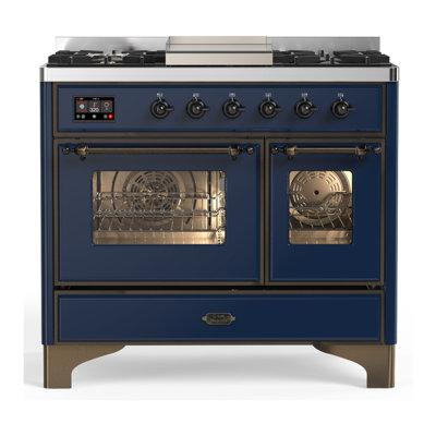 Majestic III Series 40 Inch Dual Fuel Range with 6 Sealed Burners, Griddle, in Mightnight Blue (Liquid Propane, Burnished Trim)