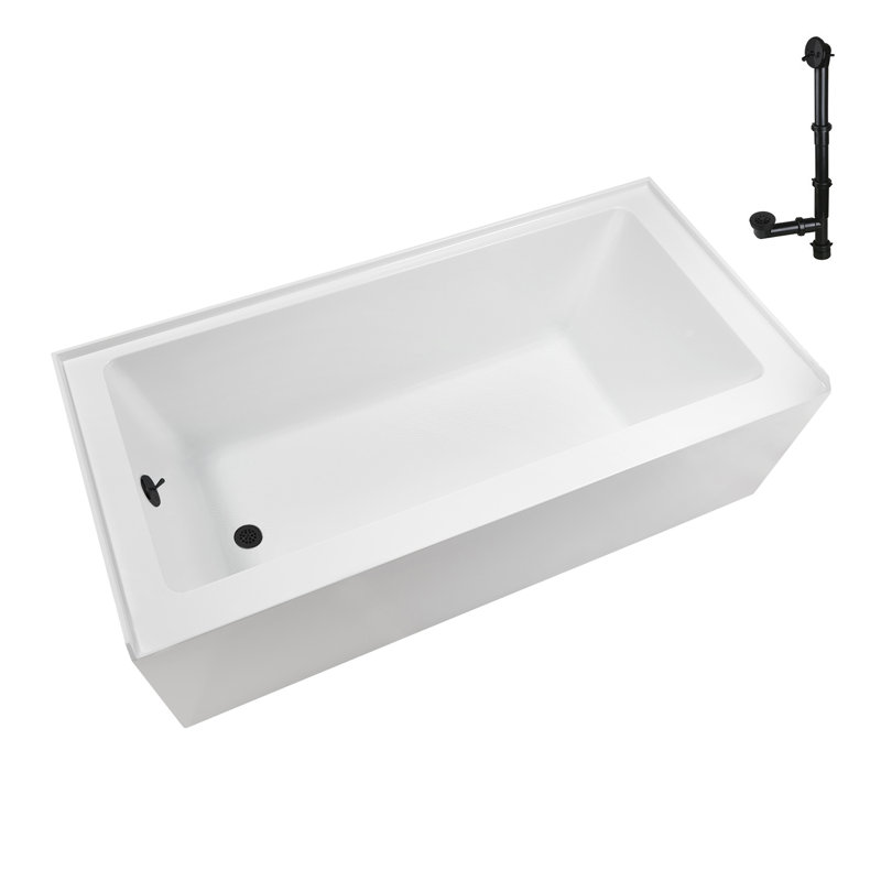 Streamline 66 in. x 32 in. Acrylic Left-Hand Drain Alcove Bathtub in Glossy White With External Drain, Matte Black