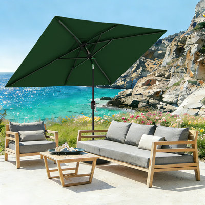 10 ft. x 6.5 ft. Rectangular Market Patio Umbrella with Crank Lift & Dual-Direction Tilt, Green