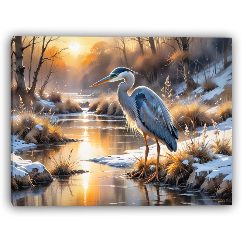 Winter Winter: Blue Heron sur toile tendue Icy Creek, H 24 po x l 36 po