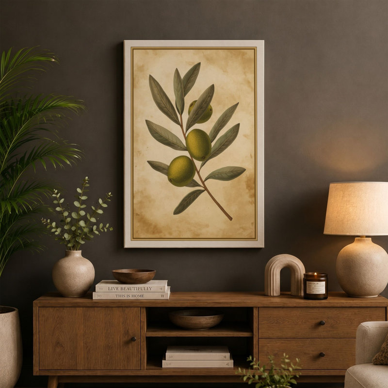 Olive Branch Study Botanical - Wrapped Canvas, White Border, 30x20 - 76.2 x 50.8 cm