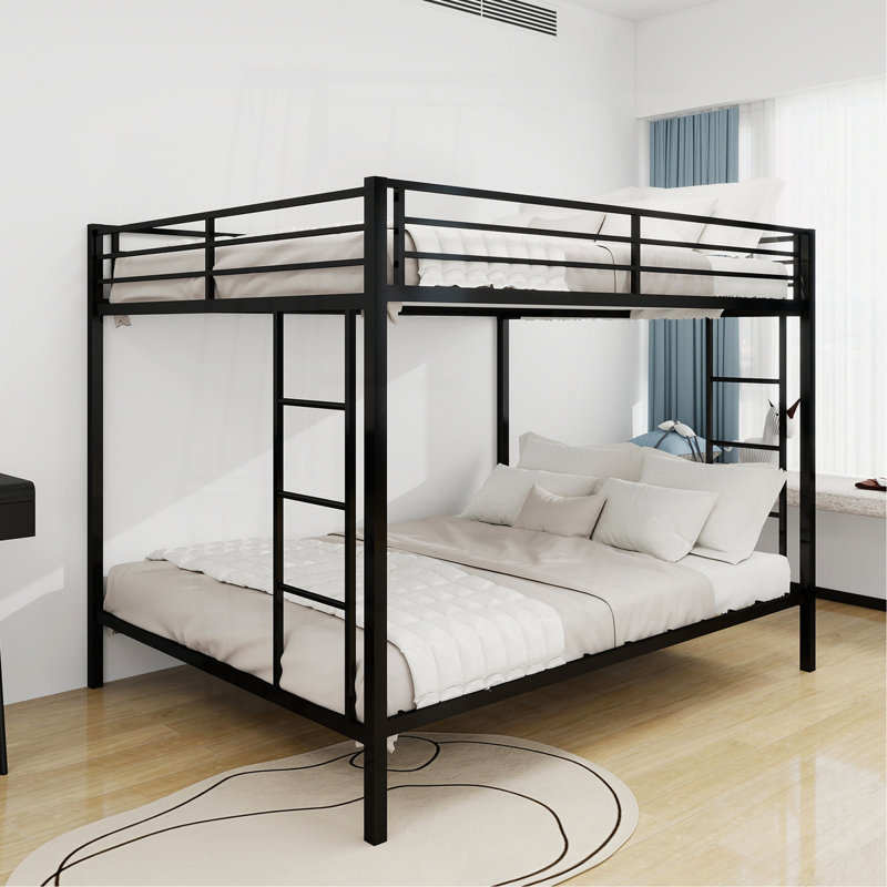 Multi-Functional Square Tube Iron Bunk Bed,  Robust Metal Frame Resists Wear, Ideal For Optimizing Vertical Space In Any Room-Queen Size - 153Cm X 203Cm-Black