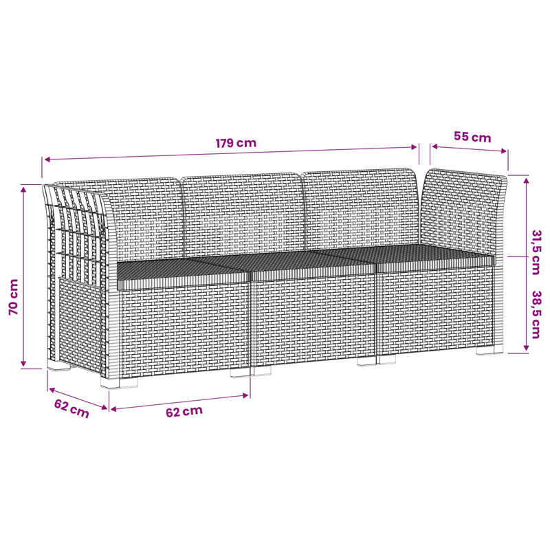  Garden Sofa Rattan Look PP Outdoor Seating Modern Lounge Modular Casual, Anthracite