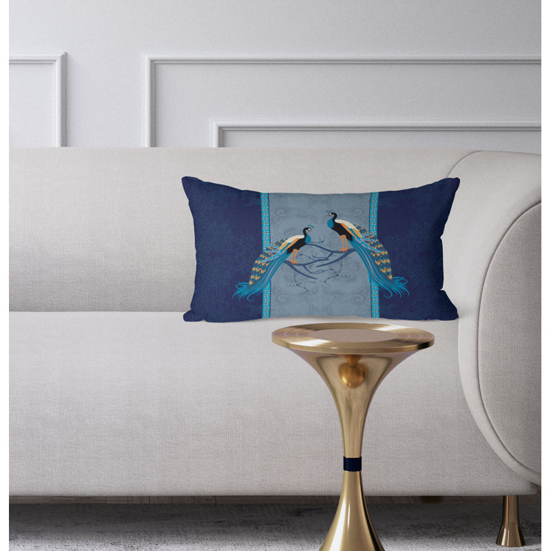 Enchanted Peacock  Rectangular Throw Pillow, Orange/Navy