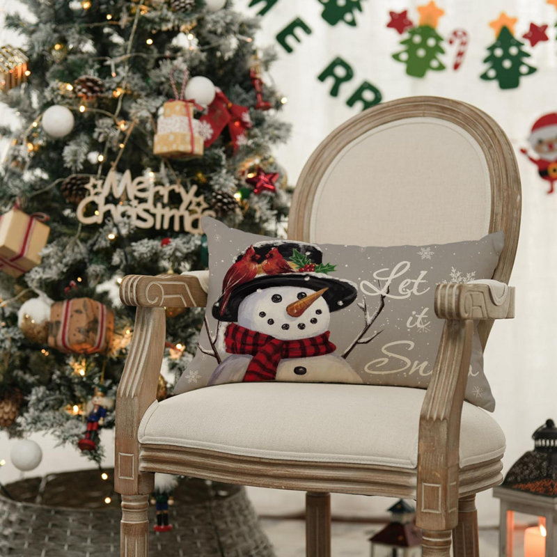 Housse de coussin Let It Snow Snowman Christmas, Gris, H 12 po x l 20 po