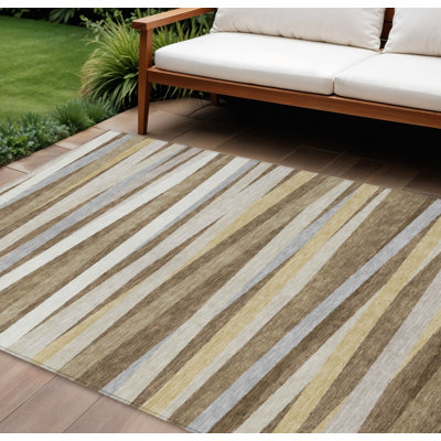 Tapis intérieur lavable rayé brun 9 pi x 12 pi