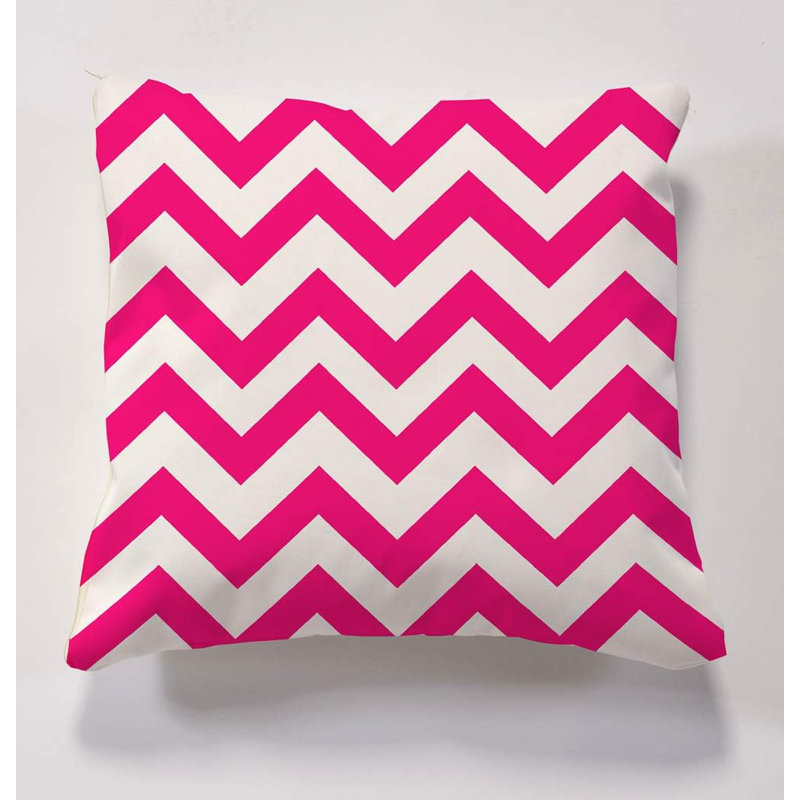 Askegard Indoor / Outdoor Chevron Square Throw Cushion, Pink/White