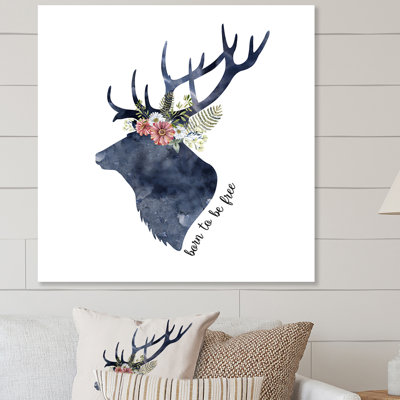 «Botanical Deer Head Silhouette», reproduction d'art sur toile