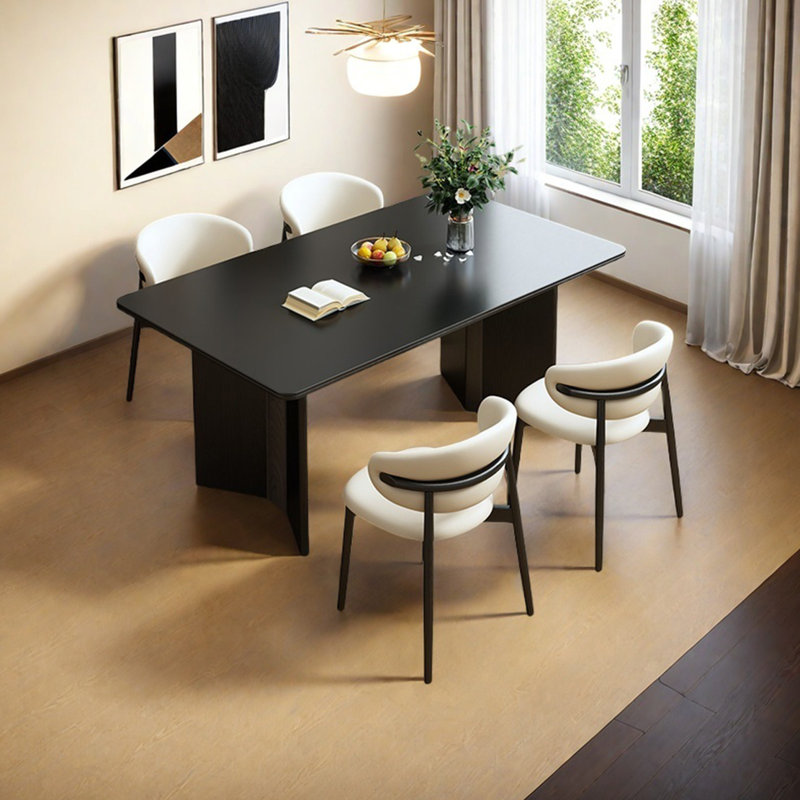 Table de salle à manger noire en bois massif rétro, H 29,52 po x L 55,11 po x l 31,49 po