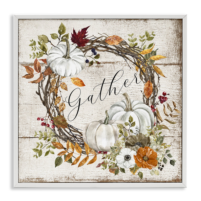 «Gather Autumnal Wreath», estampe numérique par LSR Design Studio, H 12 po x l 12 po, Giclée encadrée blanc bord de mer
